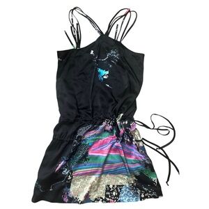 SPIEGEL Abstract Print Silk Mini Dress Strap Drawstring Waist SIZE SMALL